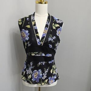 Vivienne Tam Vintage Black Floral V-Neck Silk Camisole
